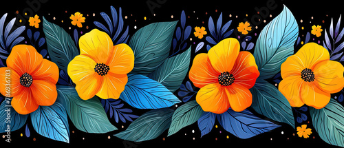 a three flowers that are on a black background
