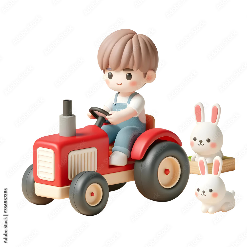 boy driving red truck with bunny boy driving red truck with bunny
