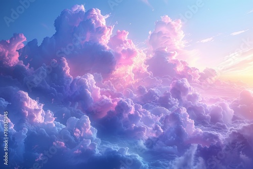 A serene sky featuring soft lavender stratospheric clouds gently floating across a pastel blue background, conveying a calm and peaceful evening