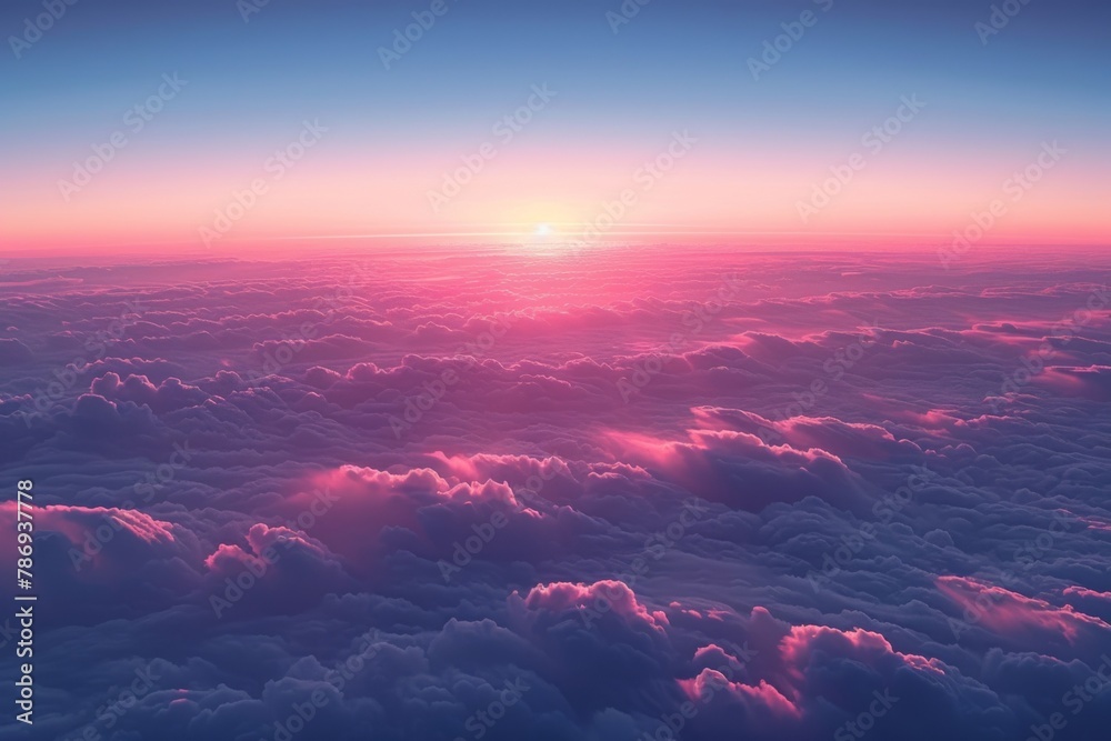 Bright pink and orange stratospheric clouds stretching across a sunset-colored sky, evoking a warm and vibrant atmosphere with a serene gradient