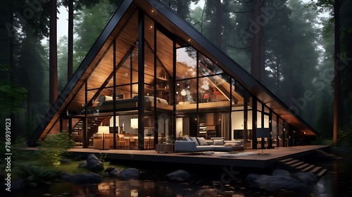 wooden forest house surrounded by trees 