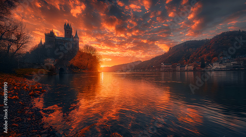 Fairytale Valley: The Rhine Reflects Castles Draped in Golden Light photo