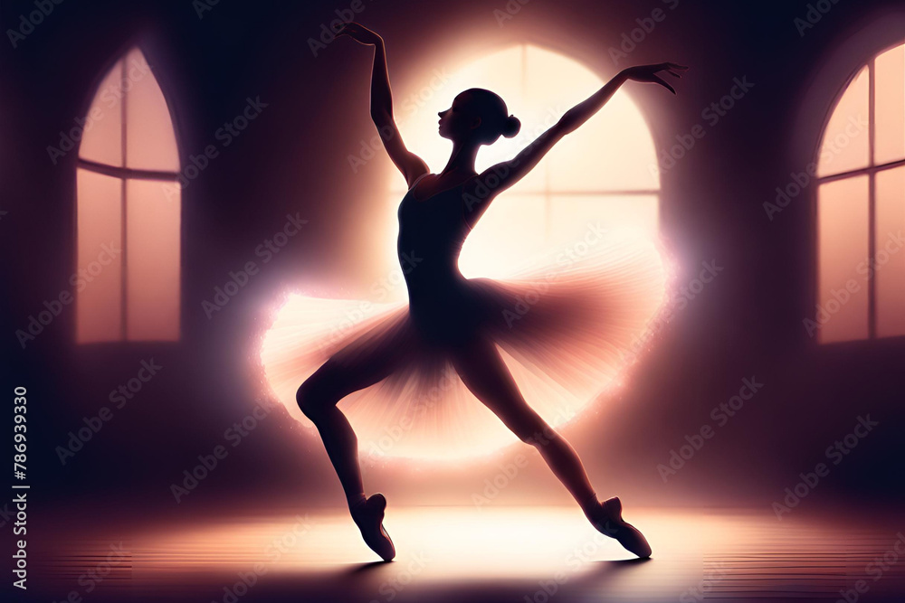 Fit ballerina displaying athletic movement in a studio silhouette