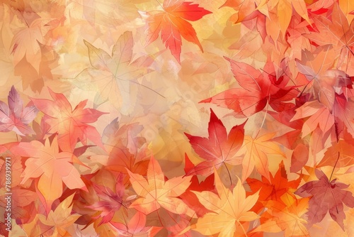 Colorful fall leaves background. Watercolor illustration. AI generative