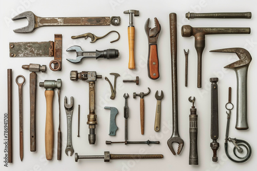 All the tools on a white background. Each tool  clearly separated.