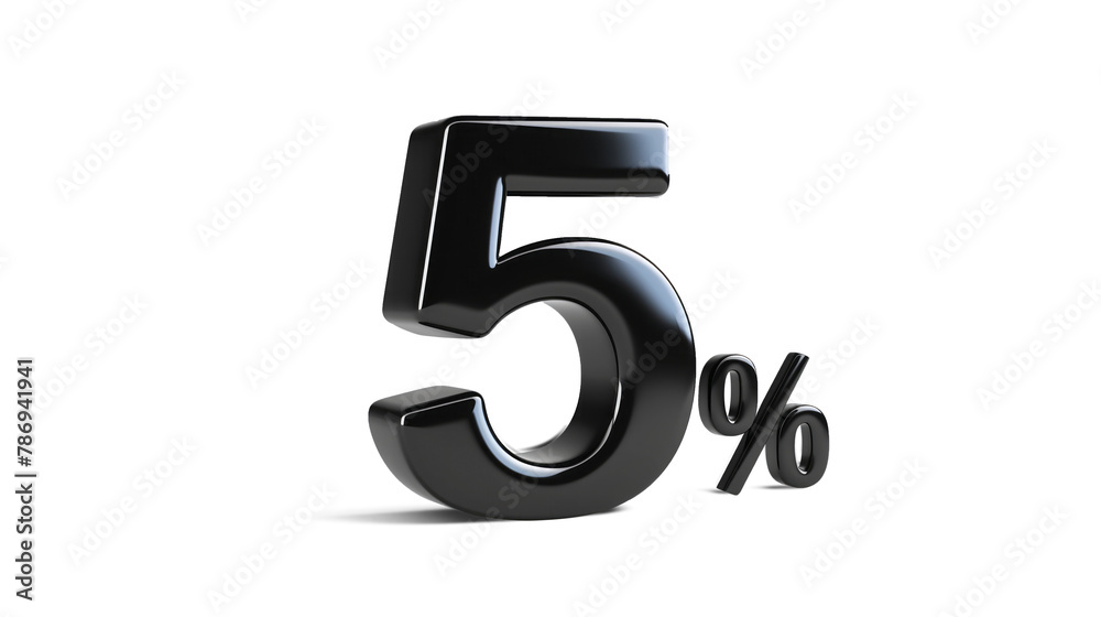 Front angle view of the number 5% in bold black on a transparent background Front angle view of the number 5% in bold black on a transparent background
