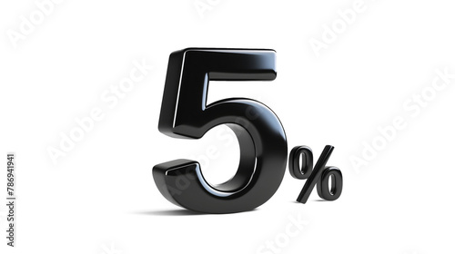 Front angle view of the number 5% in bold black on a transparent background