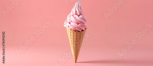 Color of the year 2022 Very Peri. Ice cream cone. Minimal trend. 3D rendering. photo