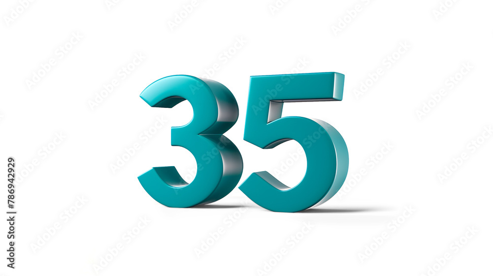 3d number 35 in bold teal color on a transparent background 3d number 35 in bold teal color on a transparent background