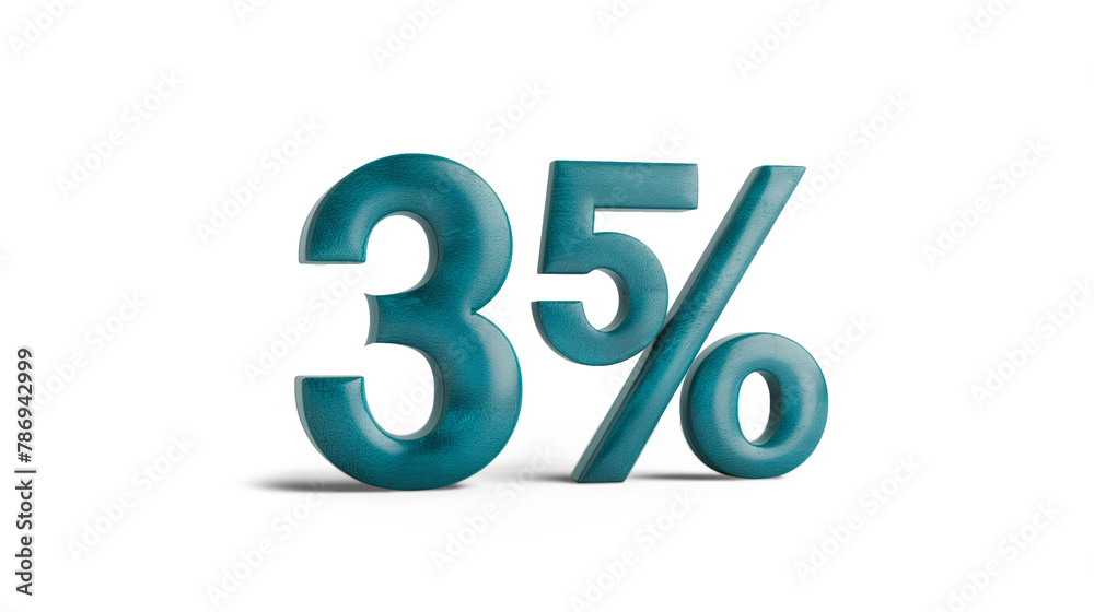 3d number 35% in bold teal color on a transparent background 3d number 35% in bold teal color on a transparent background