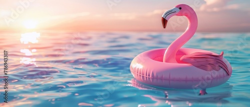 Pool float with flamingos in summer. 3D rendering