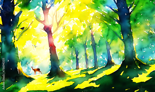 In the forest.
watercolour-style illustration.
AI generated.
