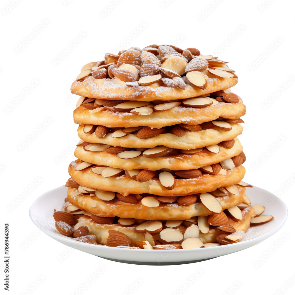 Tasty i almond cake isolated on white background Tasty i almond cake isolated on white background