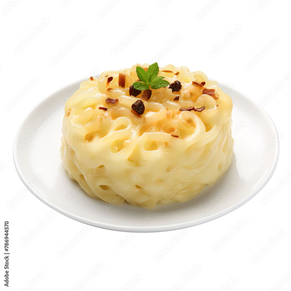 Spicy noodle pudding isolated on white background
