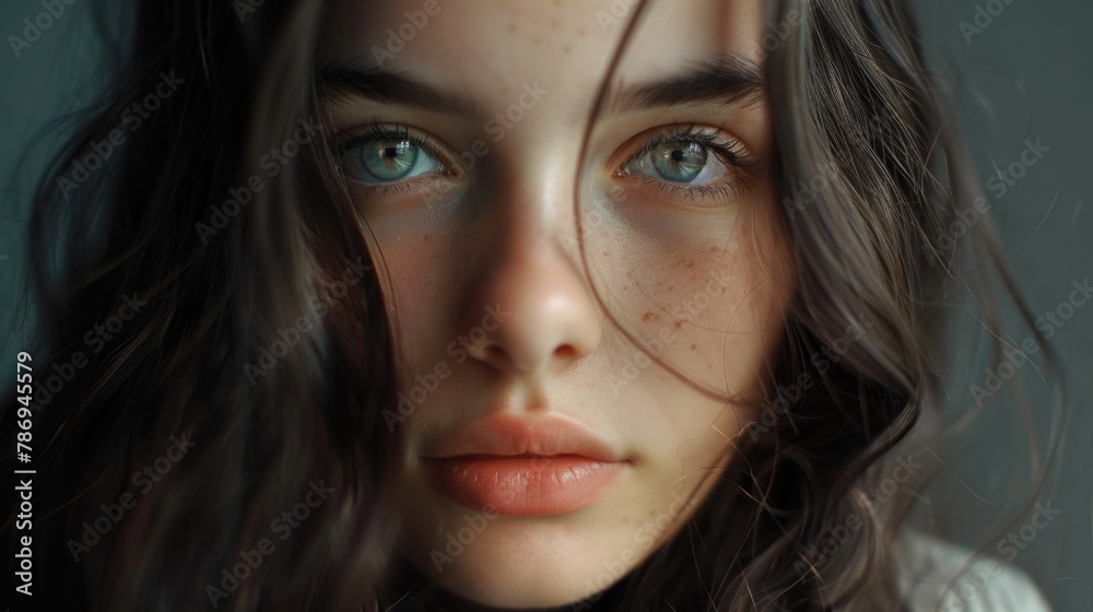 Close up portrait of a woman with freckles. Suitable for beauty and skincare concepts Close up portrait of a woman with freckles. Suitable for beauty and skincare concepts