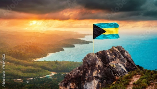 The Flag of The Bahamas On The Mountain. photo