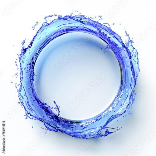 Circular wavy liquid blue water waves on a white background. Abstract background frame. Generative AI