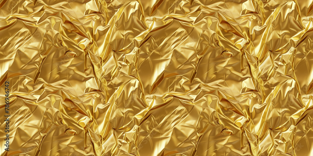 Golden crumpled plastic bag texture seamless pattern, repetitive background, recycling concep Golden crumpled plastic bag texture seamless pattern, repetitive background, recycling concep