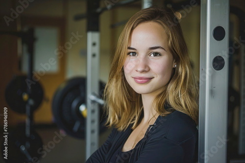Portrait of a young woman in a gym. Fitness, Healthy body, Cardio workout, Wellness. 