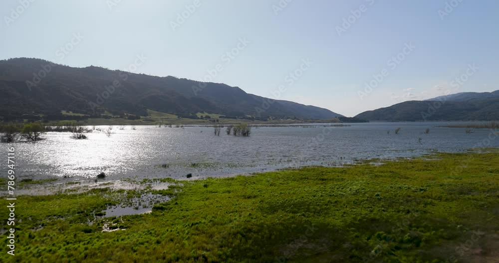 Lake Henshaw Reservoir With Palomar Mountains In The Background In San Diego County, California, USA. Aerial Drone Shot Lake Henshaw Reservoir With Palomar Mountains In The Background In San Diego County, California, USA. Aerial Drone Shot