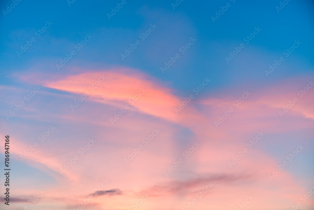 pink clouds at sunset, sunrise, magical, fantasy natural background, celestial landscape