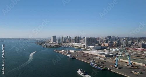 Industrial Terminal Along San Diego Bay Near The Embarcadero Marina Park And Downtown In California. - aerial shot photo