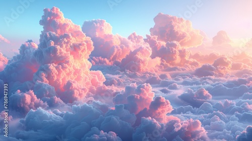 A serene scene of morning glory clouds, long tubular clouds rolling in a seamless pattern across a soft, pastel-colored dawn sky. photo