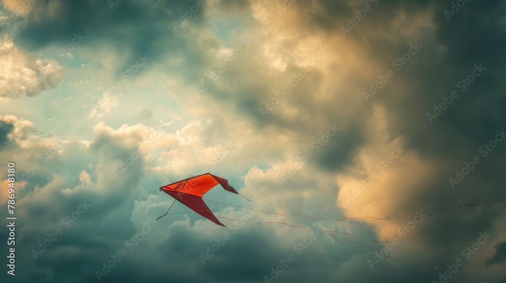 A majestic red kite soaring through the clouds. Perfect for nature or freedom concepts