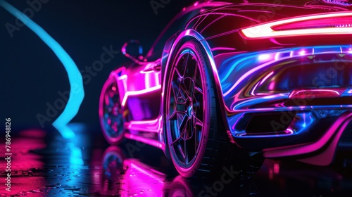 Neon-lit futuristic sports car in the dark © Matthew
