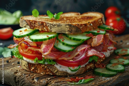 Close-up of a sandwich on a cutting board, perfect for food blogs and restaurant menus