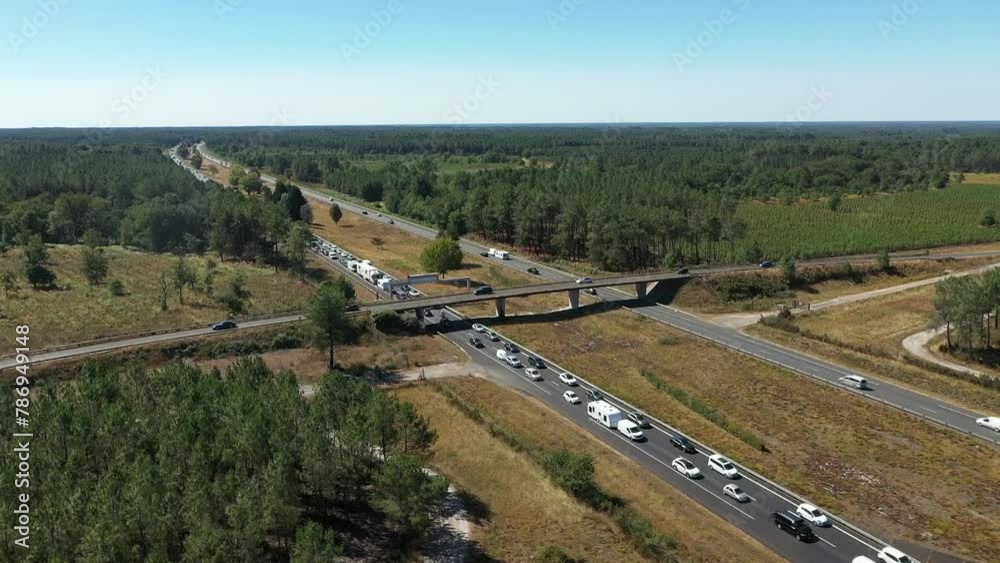 Traffic jam French highway in Southwestern France Traffic jam French highway in Southwestern France