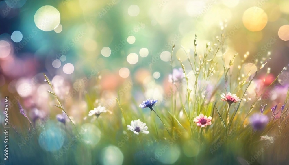 Obraz premium Ethereal meadow with sunlit flowers and bokeh