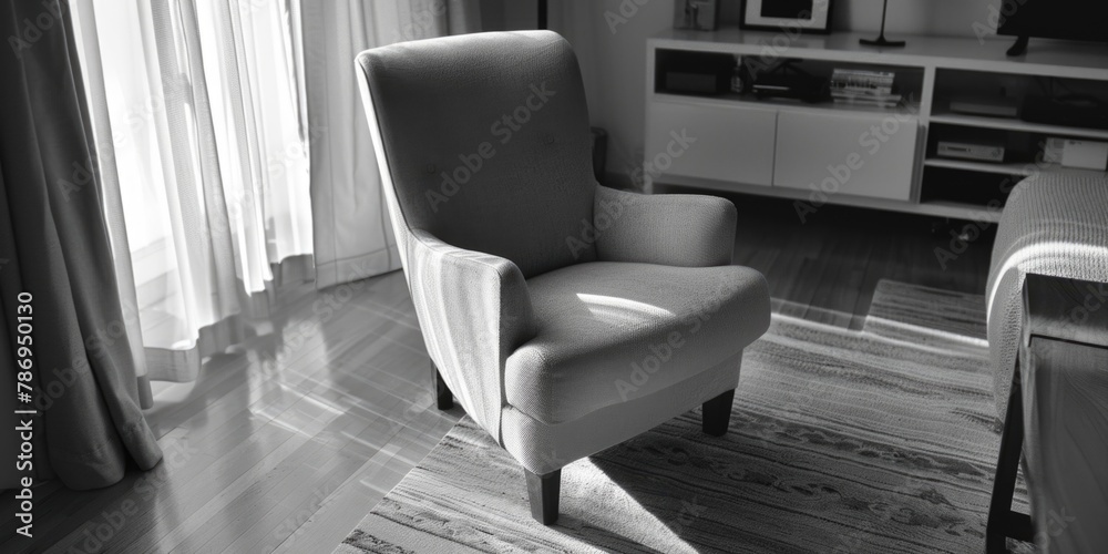 Fototapeta premium Simple black and white chair in a modern living space. Suitable for interior design concepts