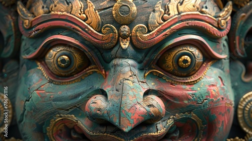 Detailed close up of a statue's face, suitable for various design projects