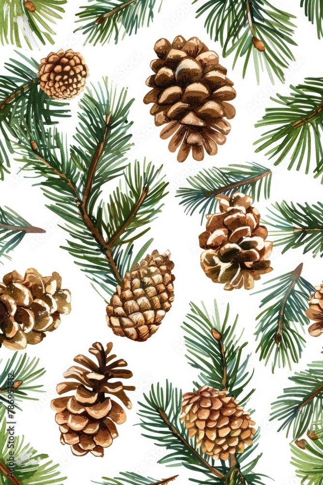 Pine cones and branches on a white background. Suitable for winter and nature themes Pine cones and branches on a white background. Suitable for winter and nature themes