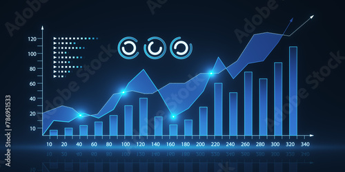 Creative growing digital business chart on blue background. Business strategy development and growth plan. 3D Rendering. © Who is Danny