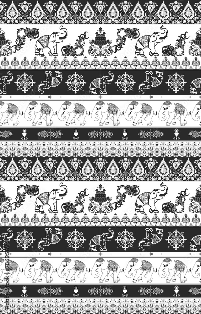 elephant pattern Southeast Asian Ethics Seamless black and white elephant pattern Southeast Asian Ethics Seamless black and white