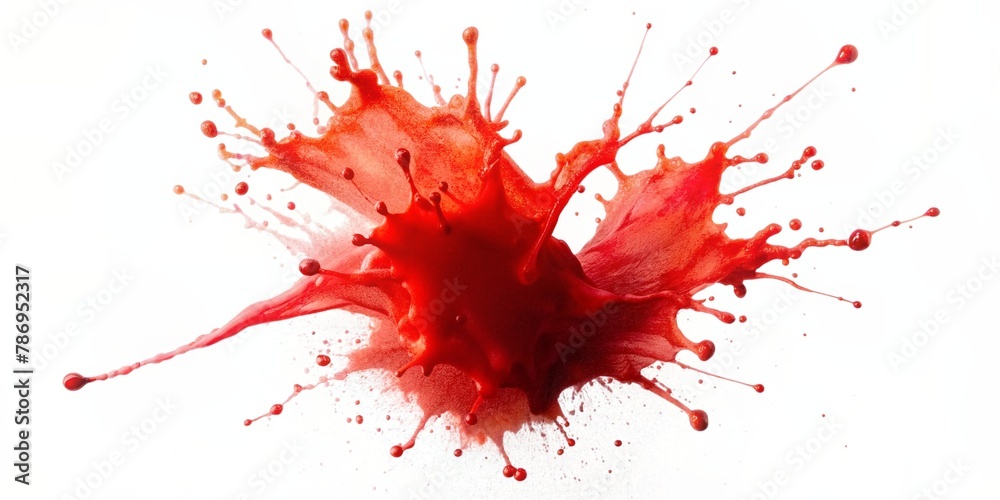 Red color water splash cutout isolated in white background - obrazy, fototapety, plakaty 