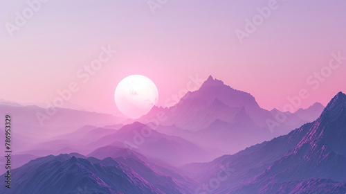 sunrise in mountain pink levender background