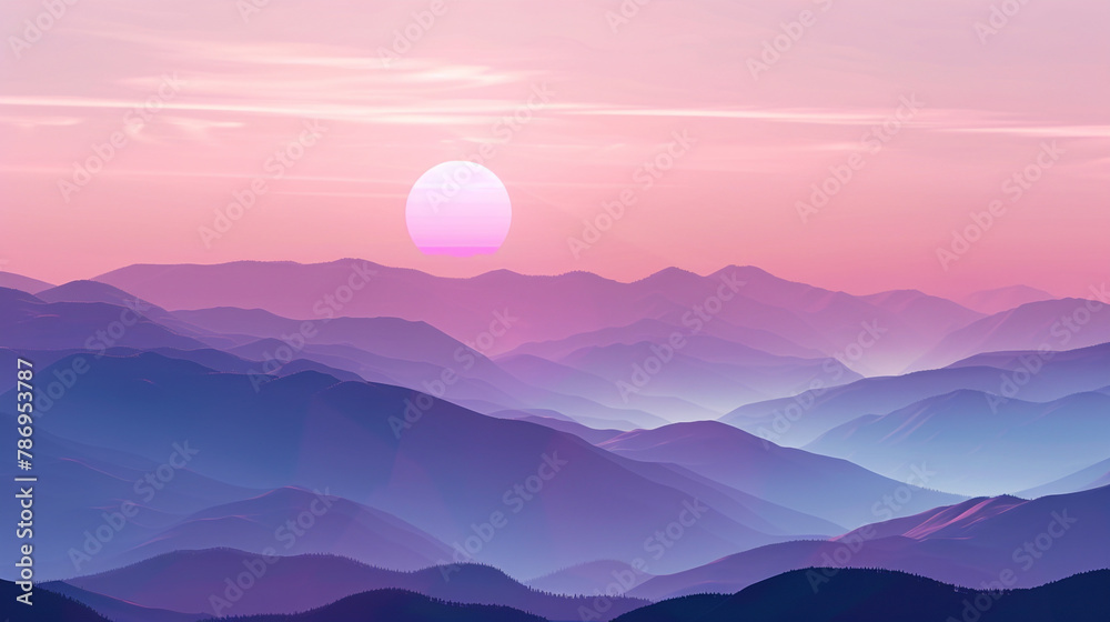 Fototapeta premium sunrise in mountain pink levender background