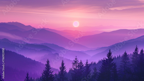 sunrise in mountain purple levender background