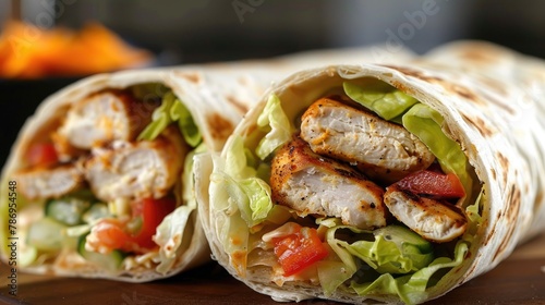 Close Up of Two New Chicken and Salad Wraps