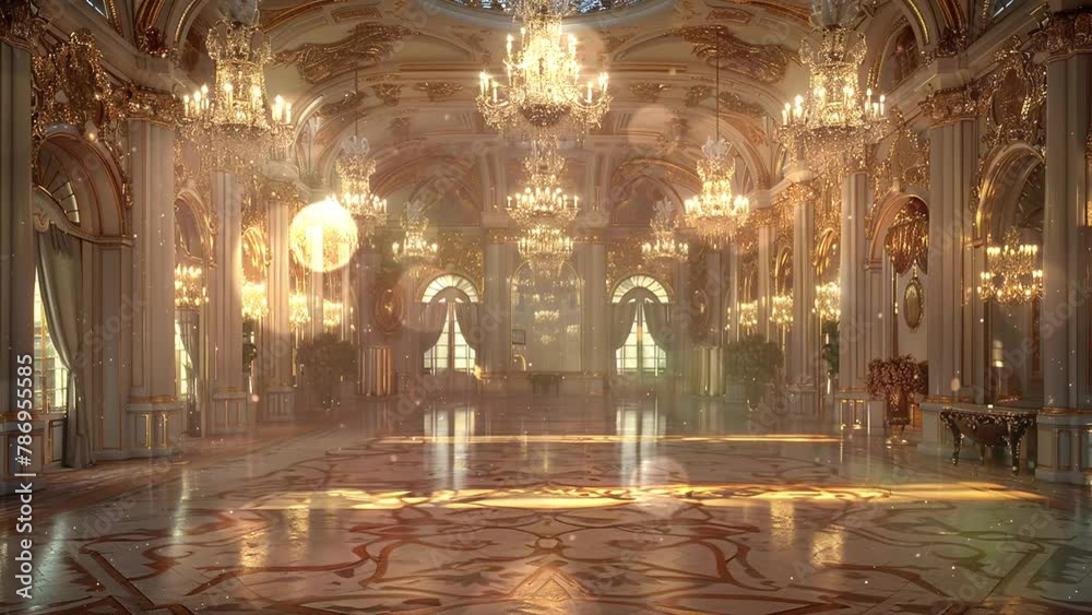 luxury palace ballroom within a realm of art. these prompts offer variations. seamless looping overlay 4k virtual video animation background