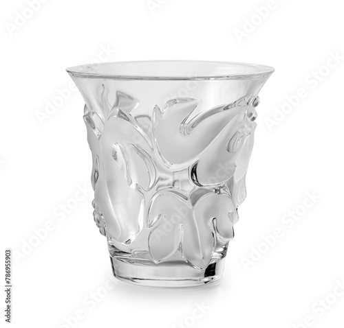 Embossed Crystal Glass Vase with Floral Motif - Isolated on White Background, Clipping Path Included