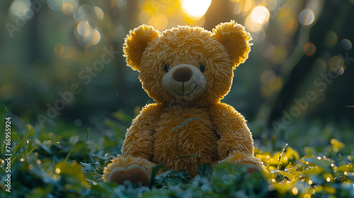 Smiling teddy bear enjoying a leisurely day on the verdant grass, soaking in the beauty of nature © Teddy Bear