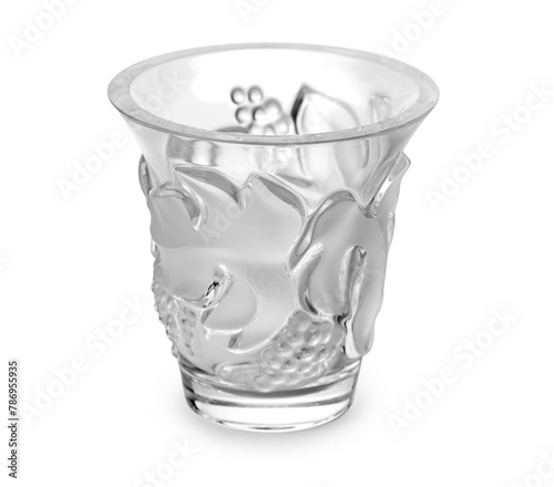 Artistic Crystal Glass Vase with Embossed Grape Design - Isolated on White Background, Clipping Path Included