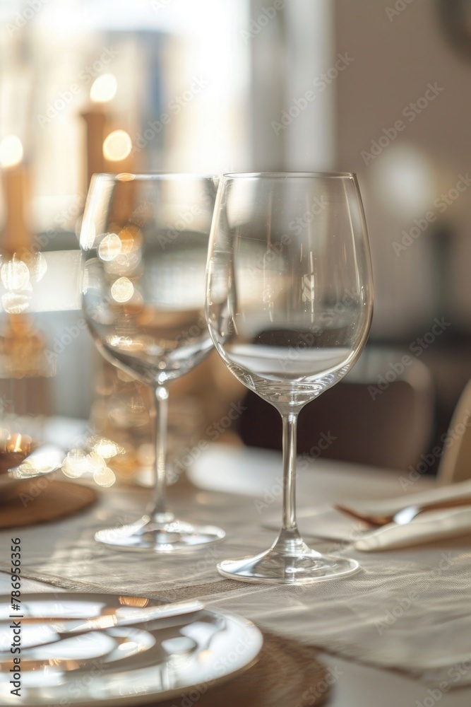 Close up of a wine glass on a table, suitable for various design projects Close up of a wine glass on a table, suitable for various design projects