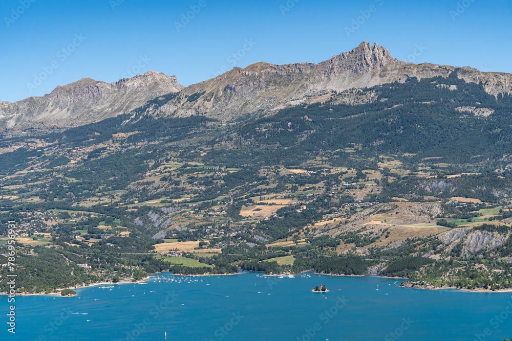 Beautiful summer landscape of the Lake of Serre-Poncon in Hautes-Alpes, France
