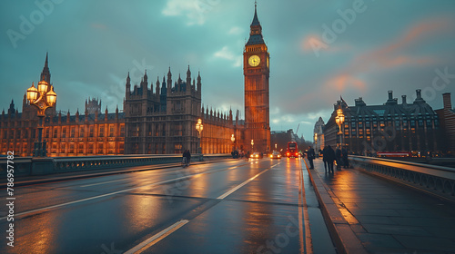 London's Majesty: Big Ben Soars Above Bustling Streets and Modernity