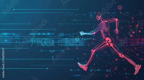 Illustration of a runner with an orthopedic x-ray interface, representing bone and joint medical treatments photo